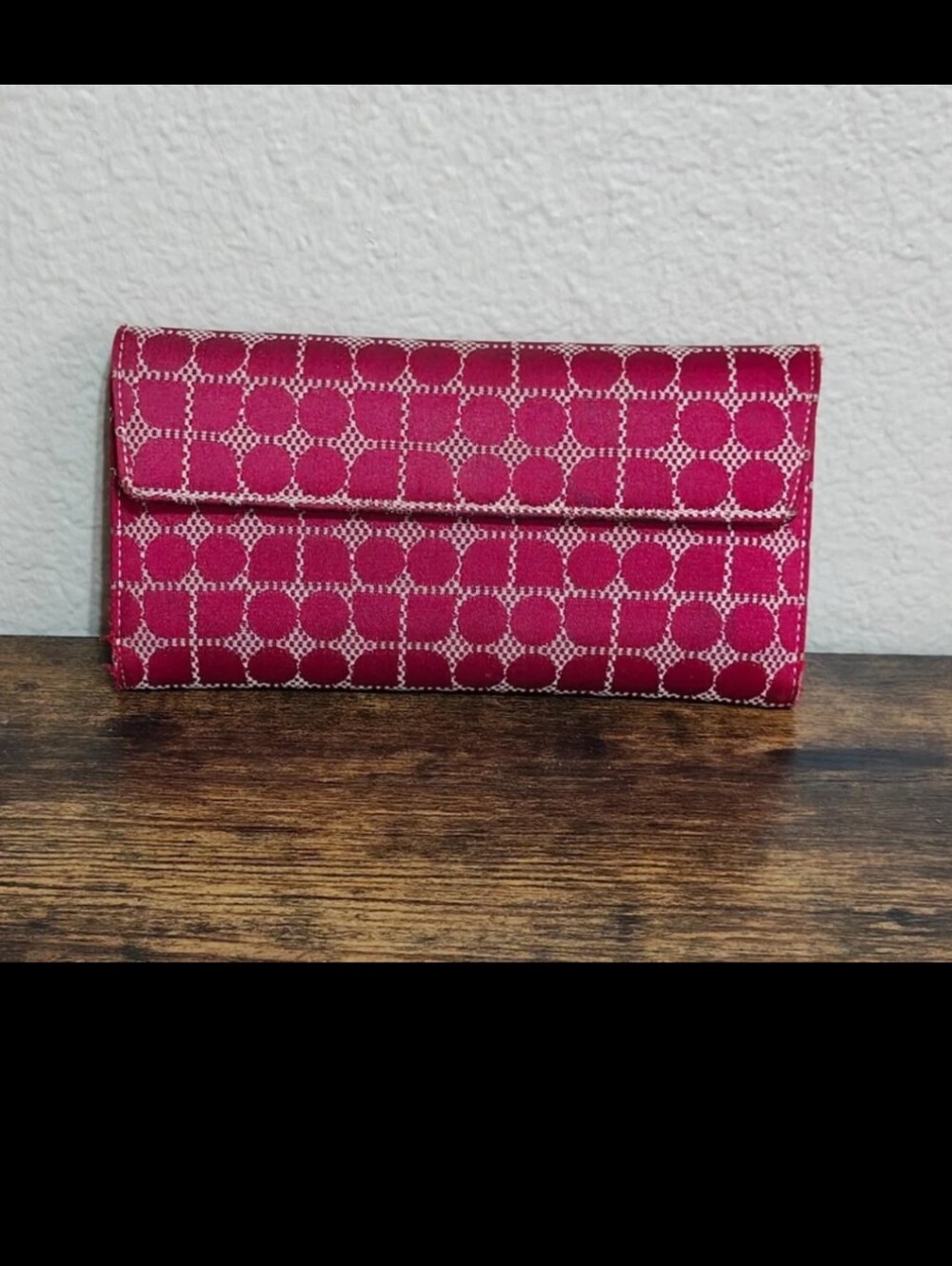 Early 2000s Red/Burgundy Color Kate Spade New York "Noel" Jacquard Flap Wallet. - Picture 11 of 12